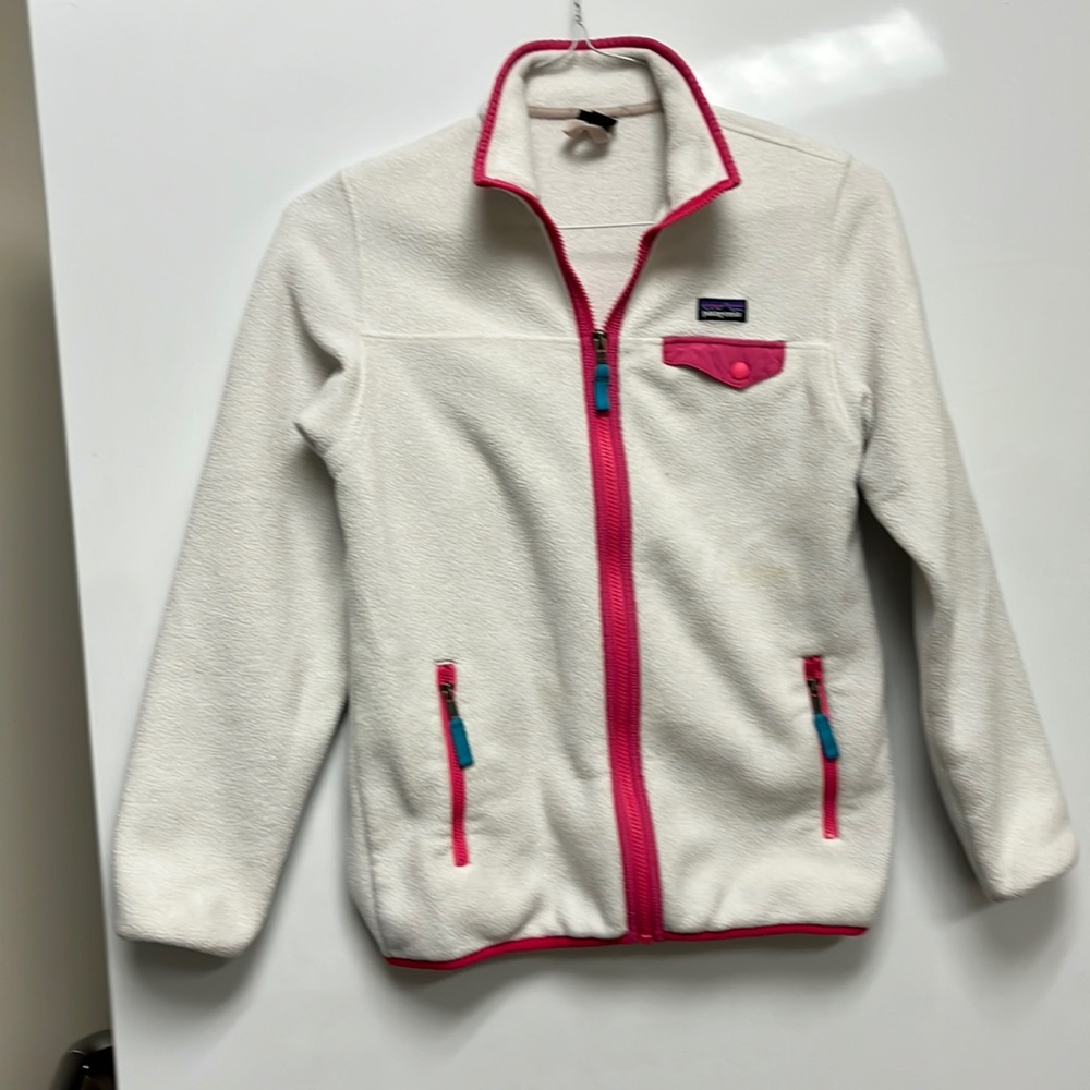 White Patagonia fleece jacket